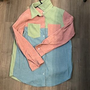 Beautiful color block women’s button up flannel
